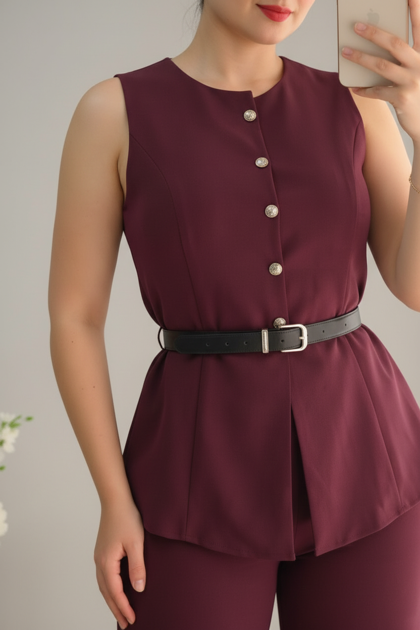 Conjunto Dos Piezas Vino Borgoña Top Sin Mangas cod.C976