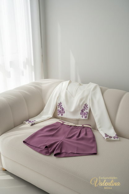 Conjunto  Bordado & Short Morado cod.C792