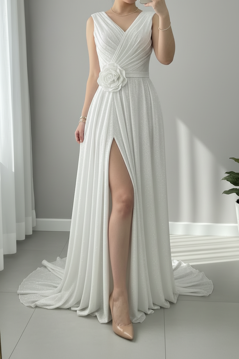 Vestido Blanco Flor Línea A cod.907