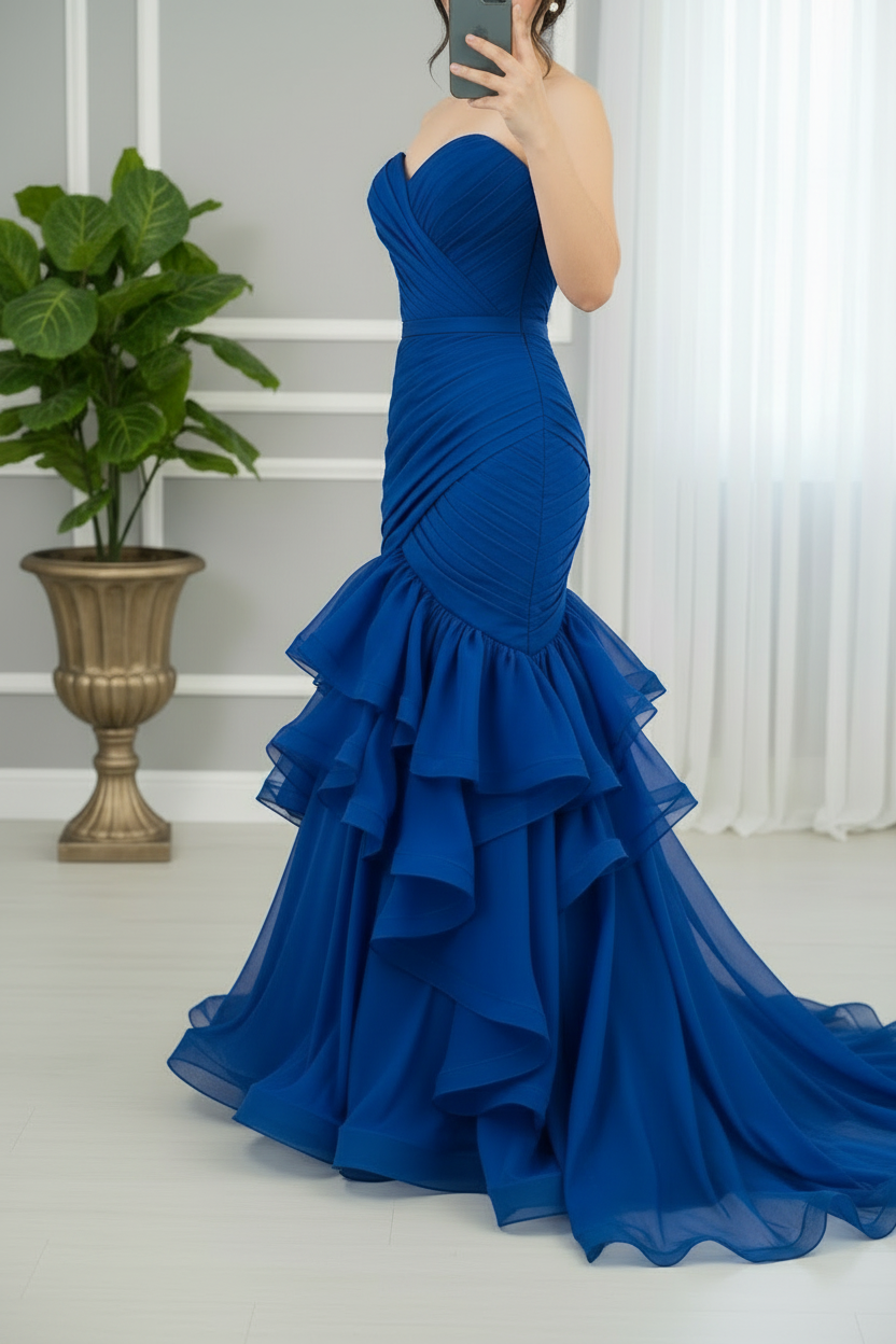 Vestido Azul Royal Sirena Volantes cod.008