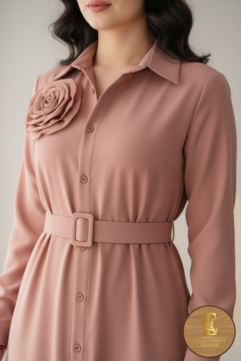 Vestido Camisero Rosa con Rosa D cod.0085