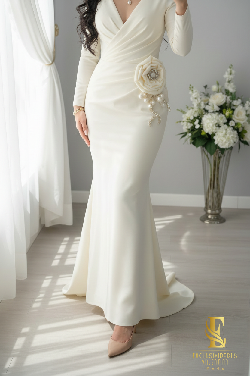 Gown Ivory Rosa 3D Sirena cod.V739
