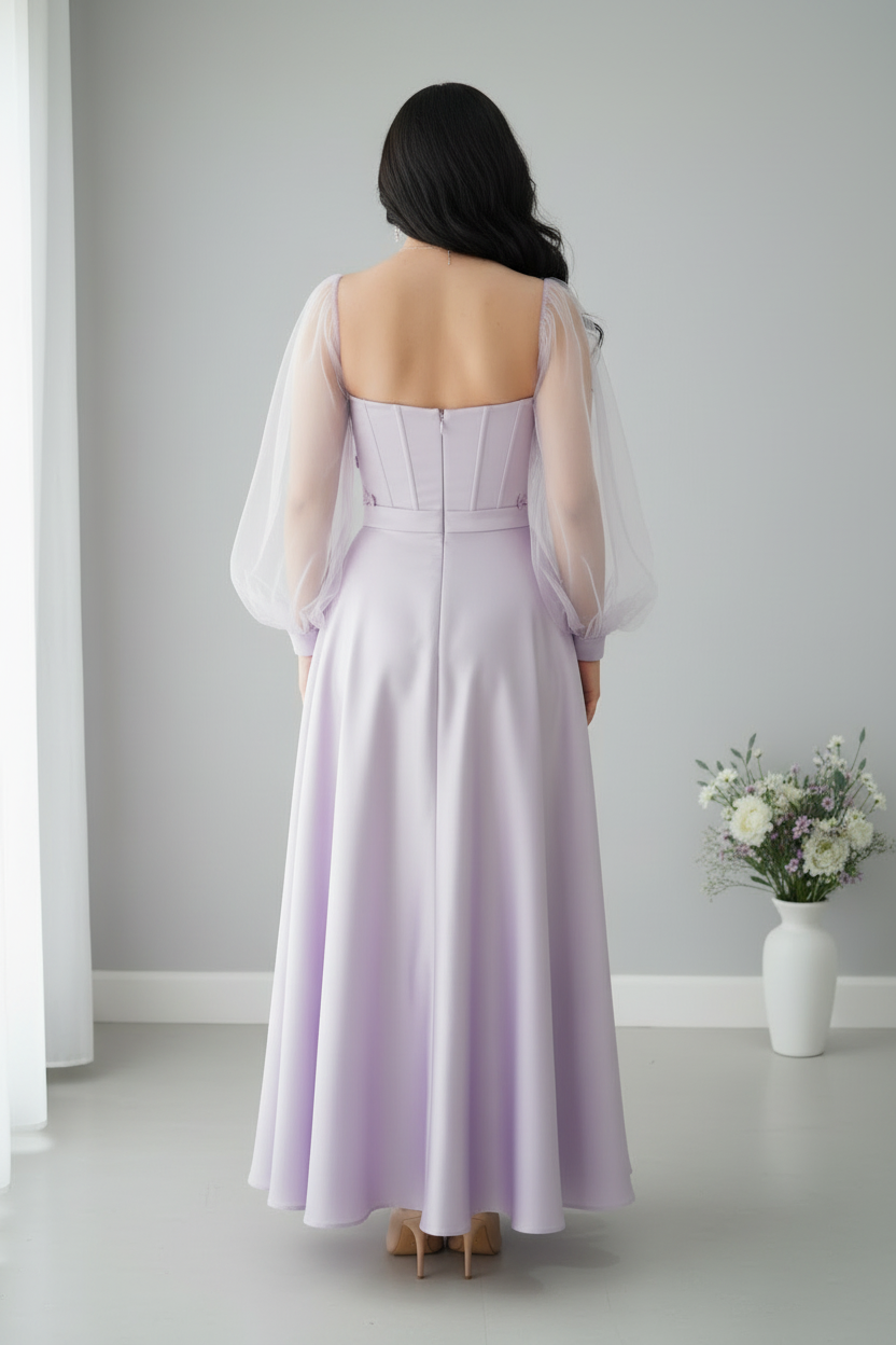 Vestido lila lazos 3D manga tul C.1930