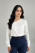 Blusa White Pearl Un Hombro cod.563