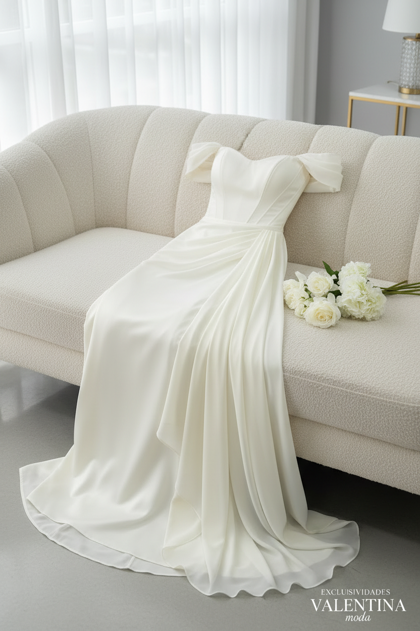 Vestido Blanco Off-Shoulder con Capa Drapeada cod.V670