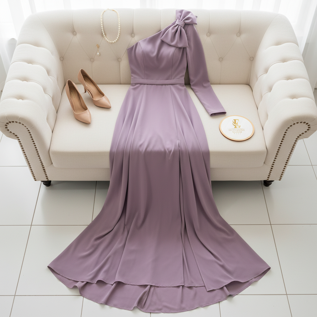 Vestido Lila Un Hombro con Lazo cod.600