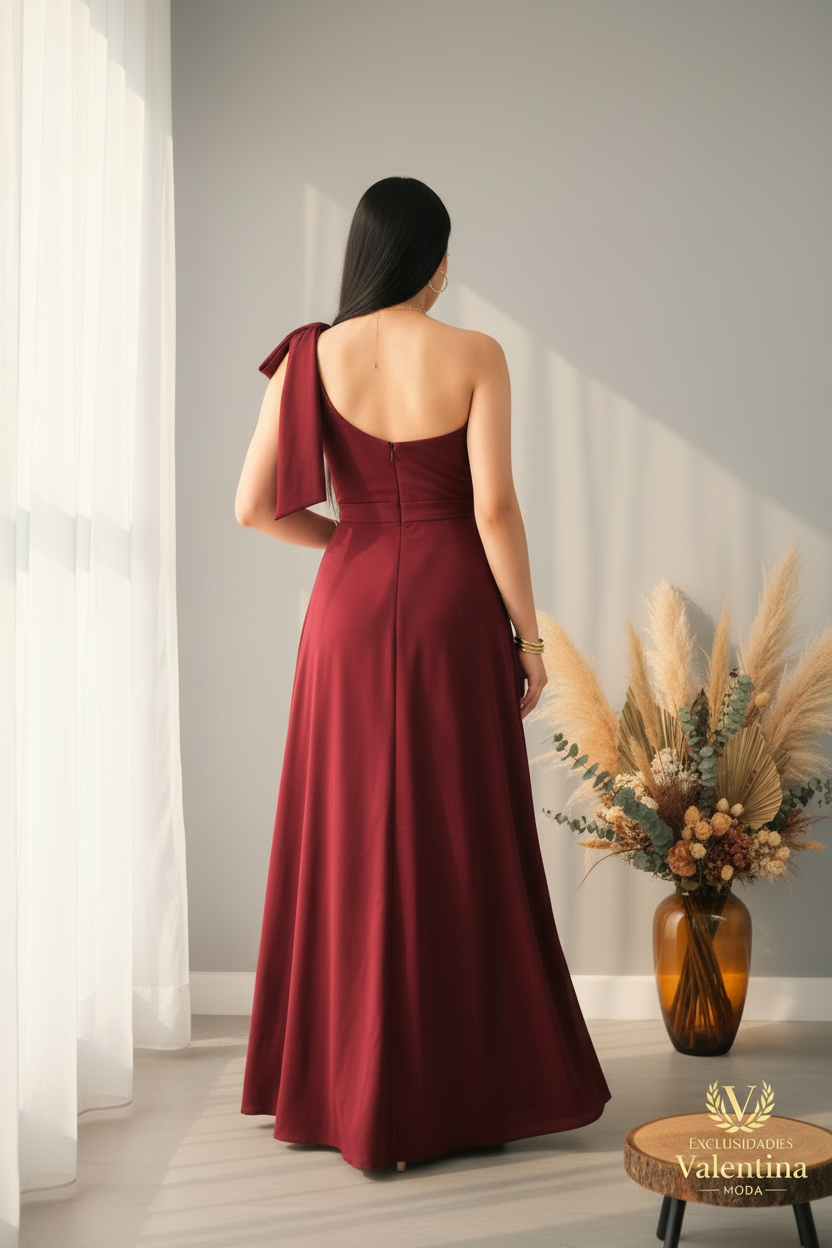 Vestido Vino Hombro Asimétrico cod.00154