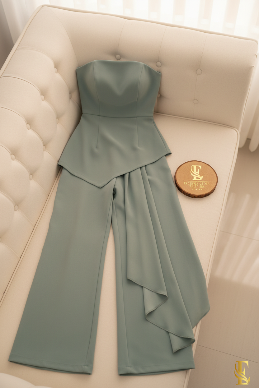 Conjunto Verde Sage Peplum Drapeado 2 Piezas cod.914