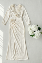 Conjunto crema ivory blusa rosas 3D falda drapeada C.1938
