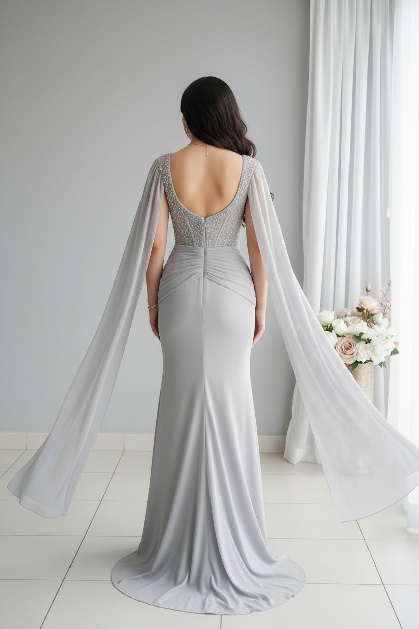 Vestido Gris Plateado Capa cod.V415