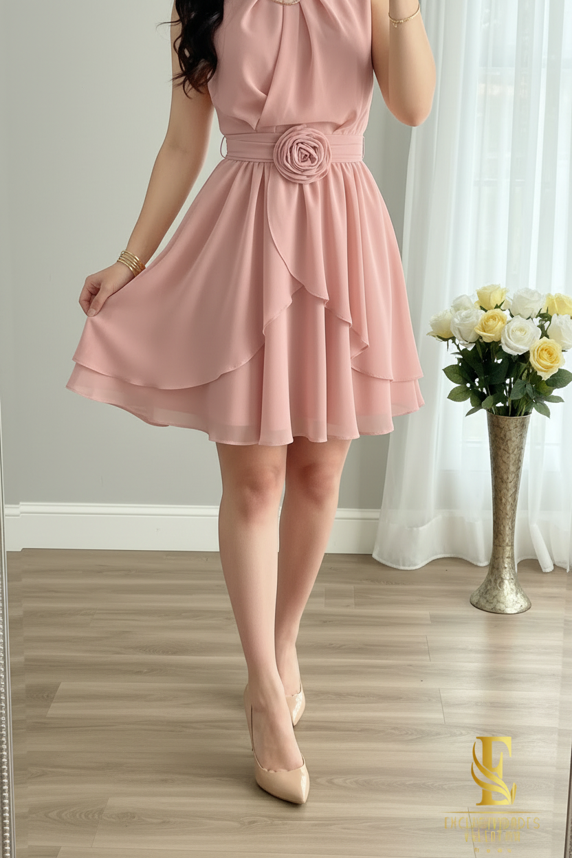 Vestido Rosa Palo Chiffon Rosa D3 cod.V745