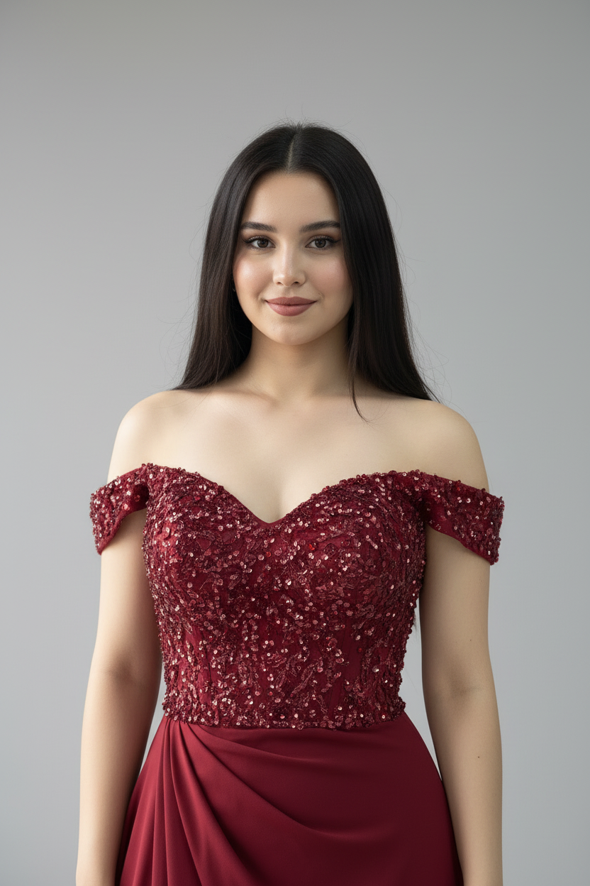 Vestido Vino Off-Shoulder Bordado cod.622