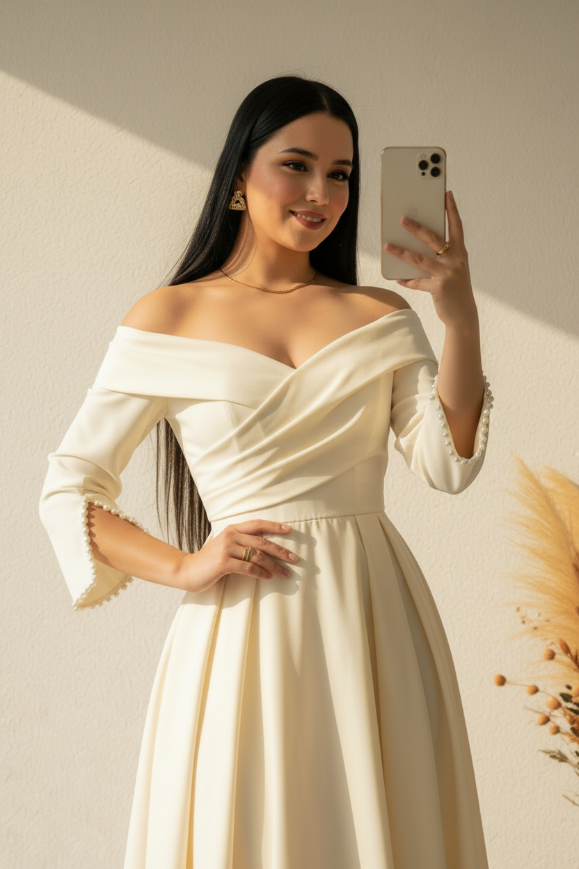 Vestido Cream Off-Shoulder cod.00152