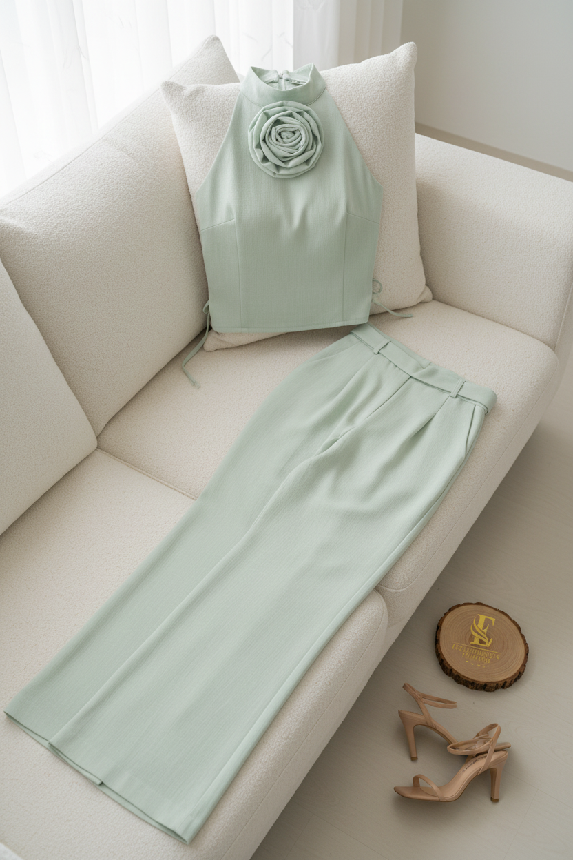 Conjunto Sage Halter Rose & Palazzo Sastre cod.579
