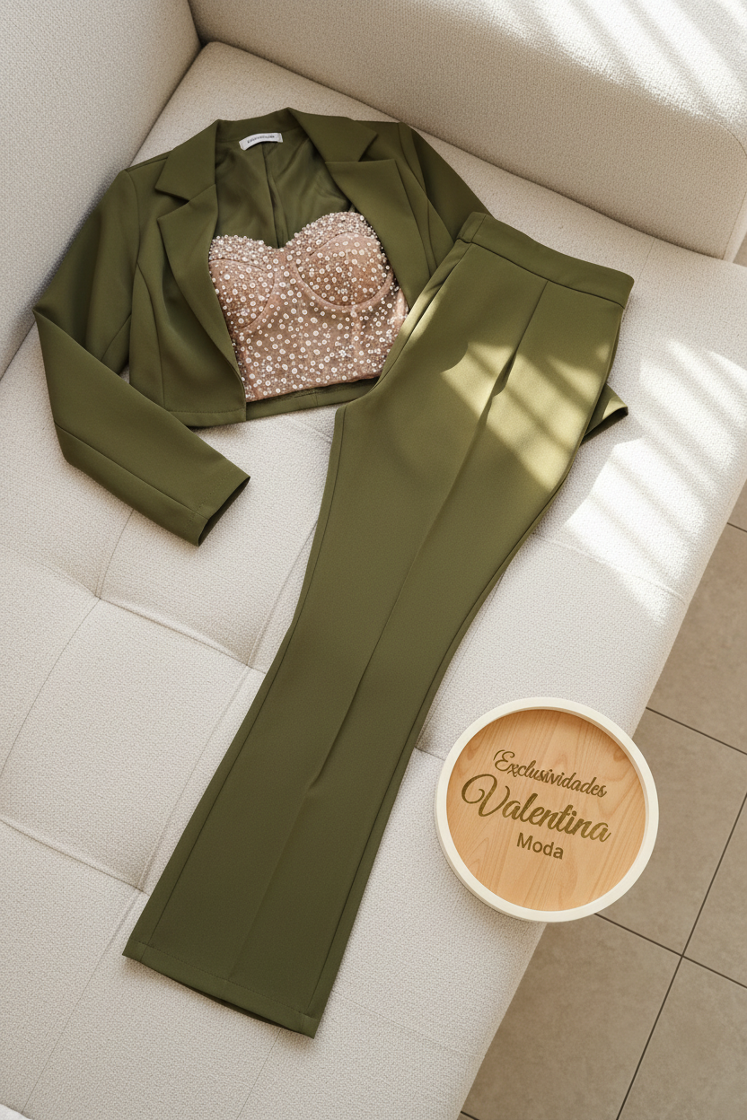 Conjunto Verde Oliva Blazer Corto y Pantalón cod.631