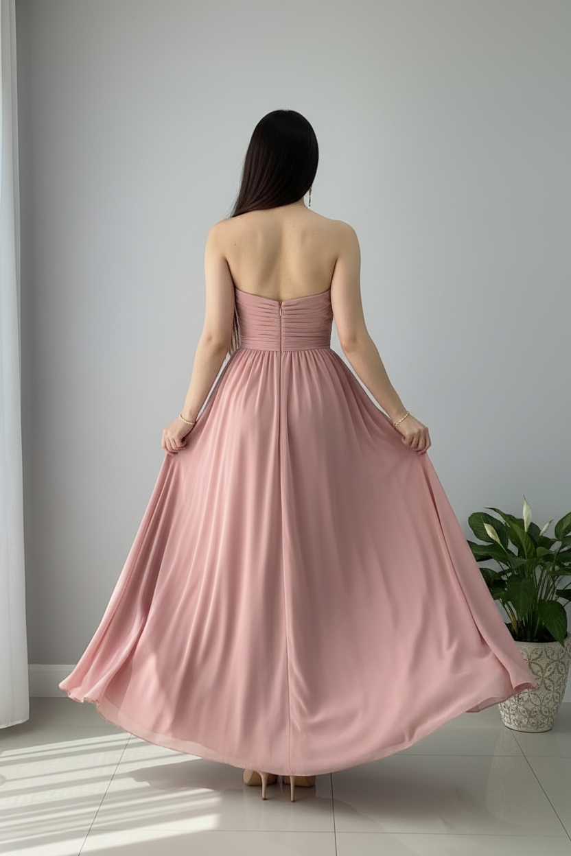 Vestido Rosa Palo — Un Hombro con Flores 3D y Falda A-Line cod.V627
