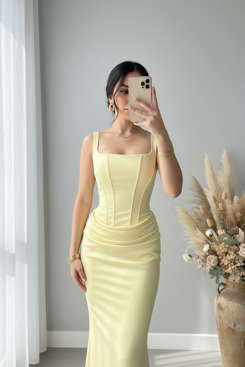 Vestido Corset amarillo pastel cod.V414