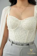 Conjunto Corset Crema con Capa & Pantalón Gris Perla cod.C793
