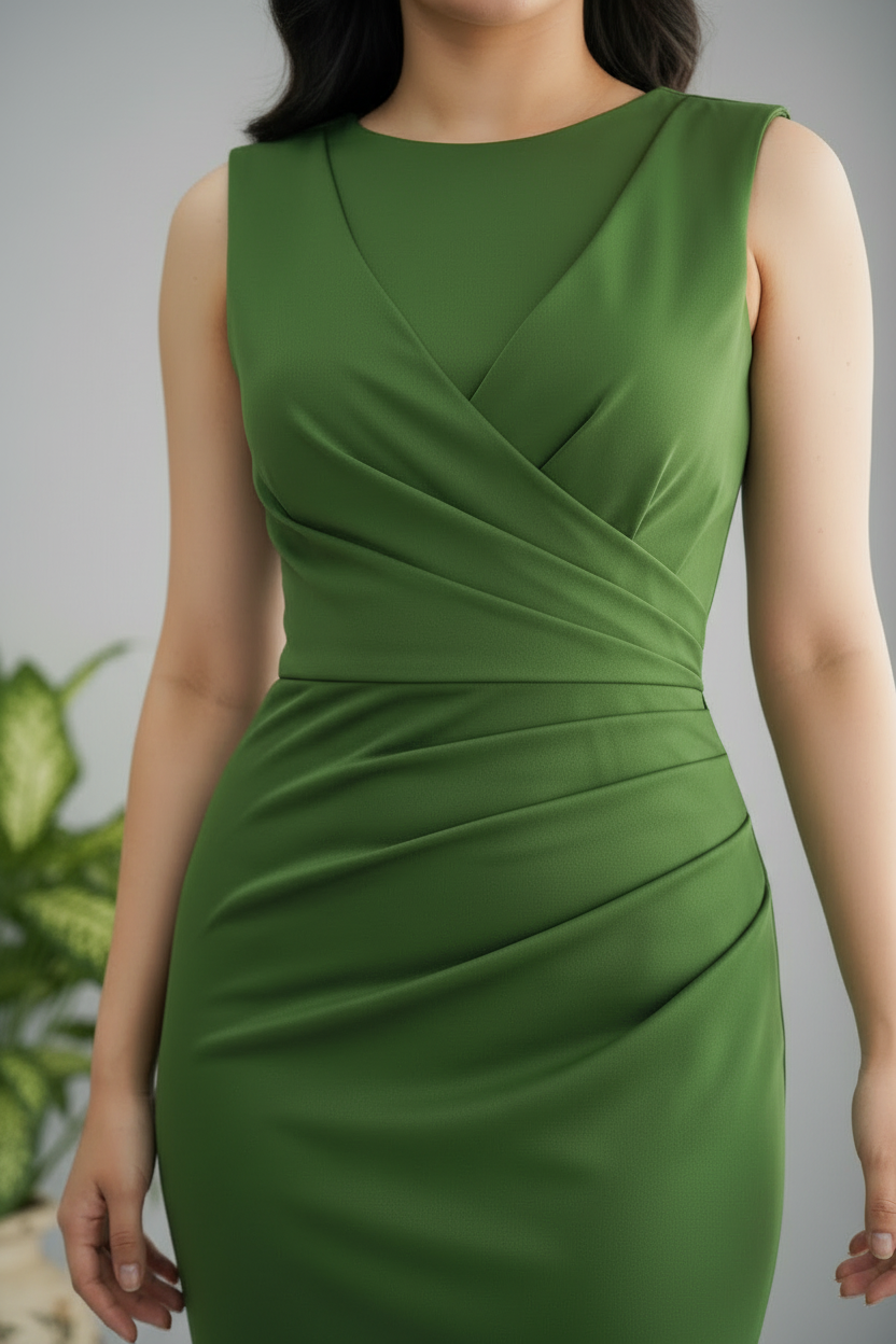 Vestido Verde Esmeralda Sirena Sin Mangas Drapeado Cruzado cod.V0036