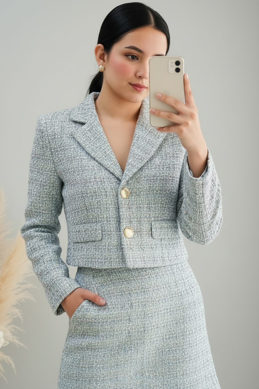 Conjunto Tweed Celeste cod.C409