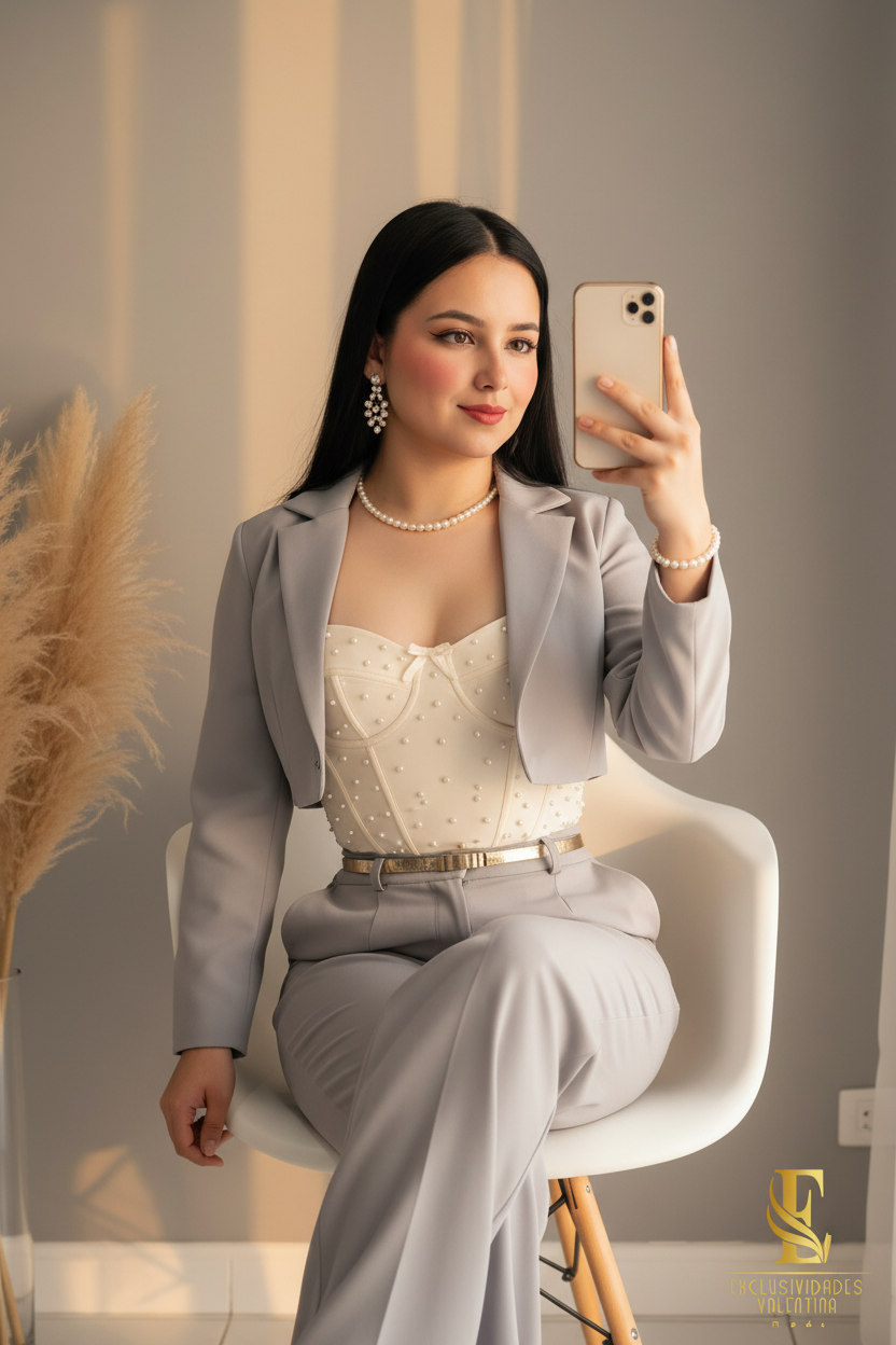 Conjunto Gris Perle Blazer & Corset cod.C228