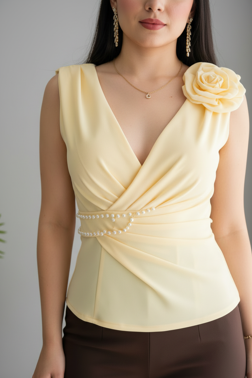 Conjunto Amarillo Pastel — B. Cruzada + Pantalón P. Marrón cod.C617