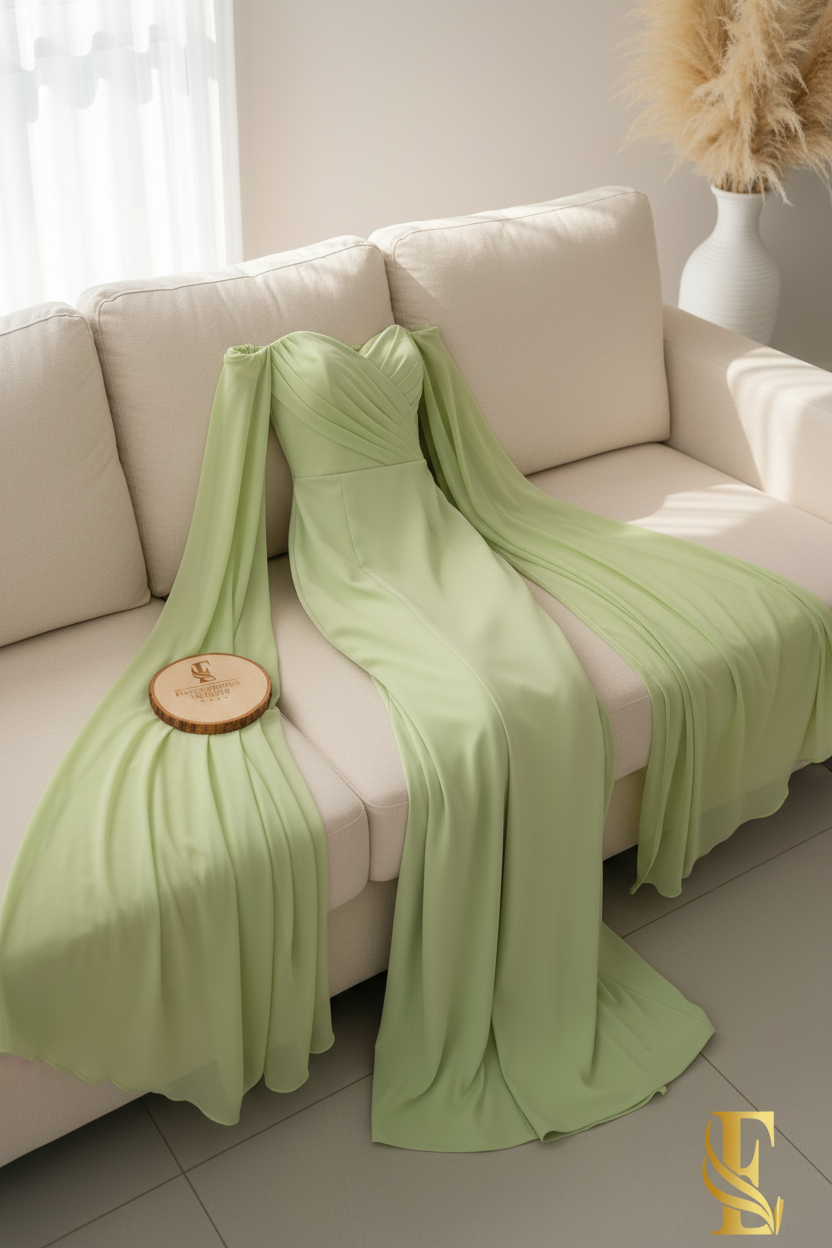 Vestido Verde Menta Off-Shoulder Sirena Capas Abertura cod.00103
