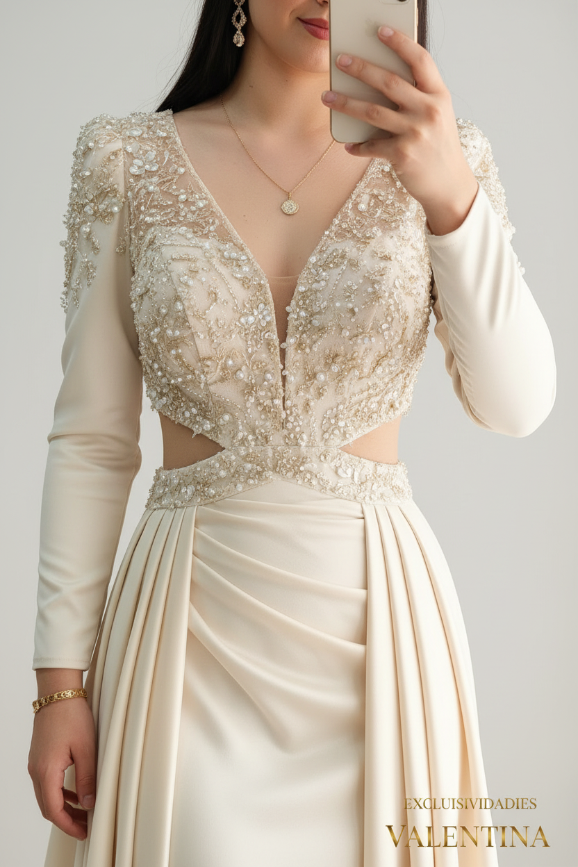 Vestido Champagne · Bordado Couture cod.V256