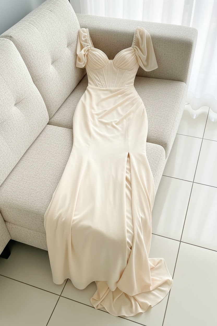 Vestido Champagne Corset Manga Globo cod.V416