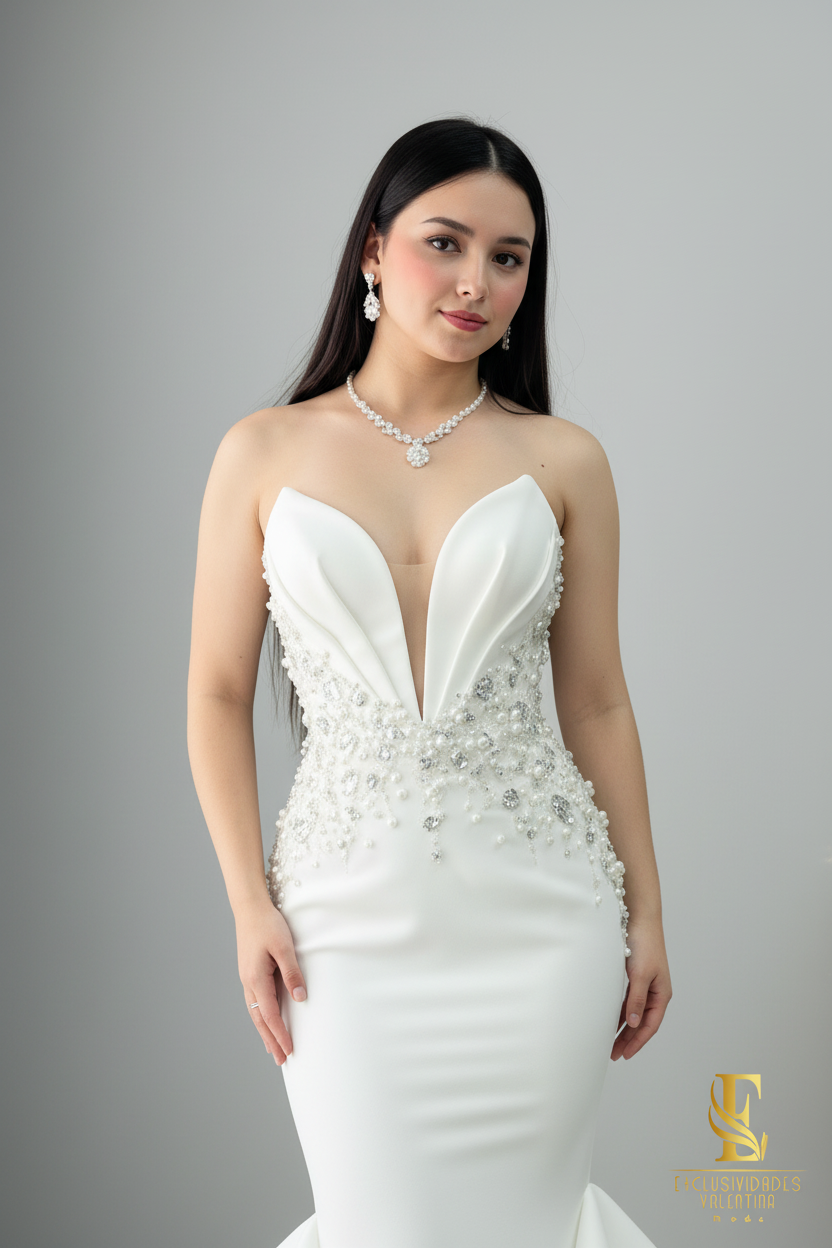 Vestido Novia Sirena Blanco | Pedrería y Volantes cod.V433