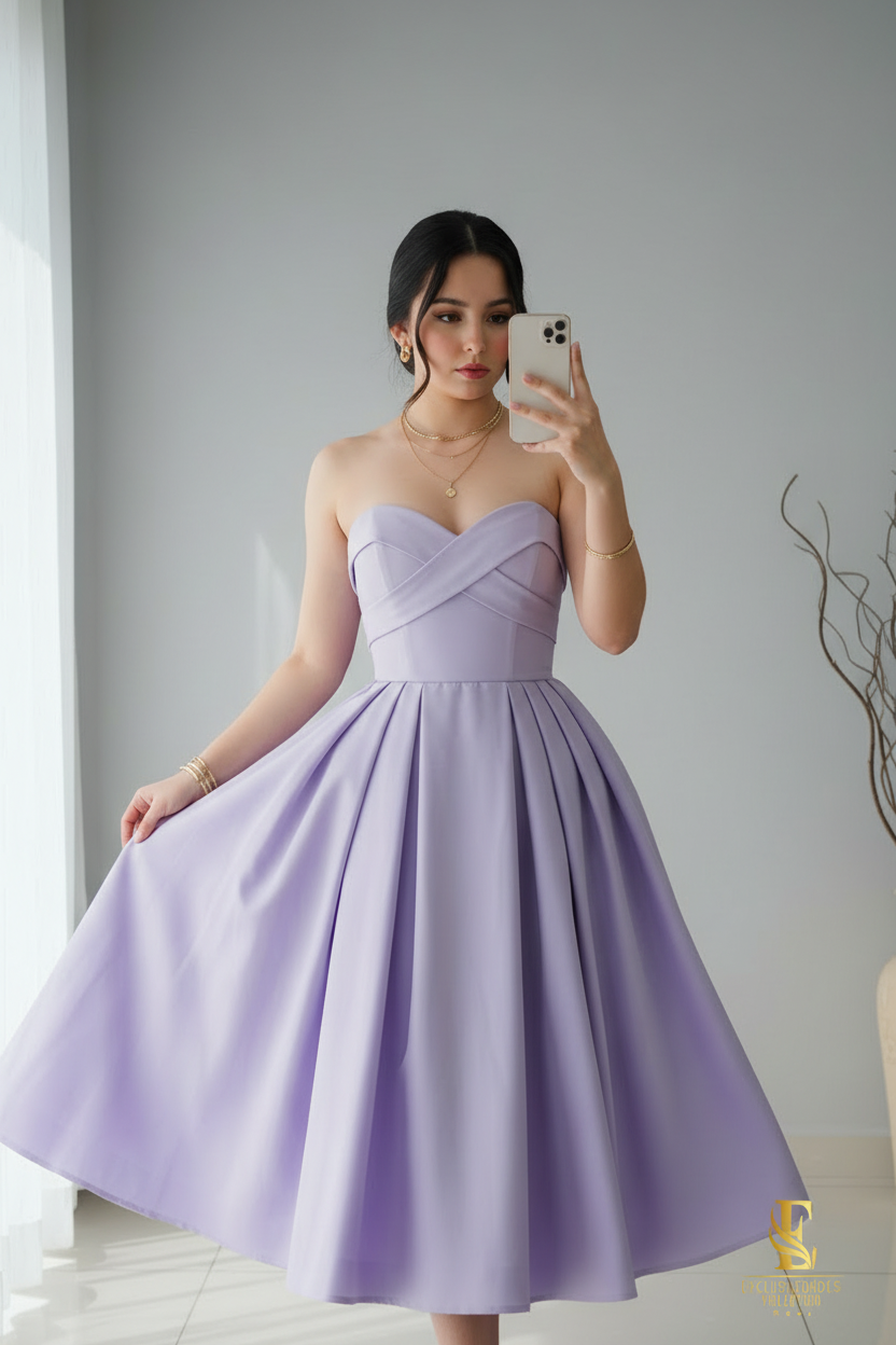 Vestido Lila Strapless Plisado cod.V326