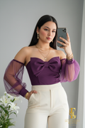 Blusa Corset Morada con Lazo y Mangas Organza cod.B506