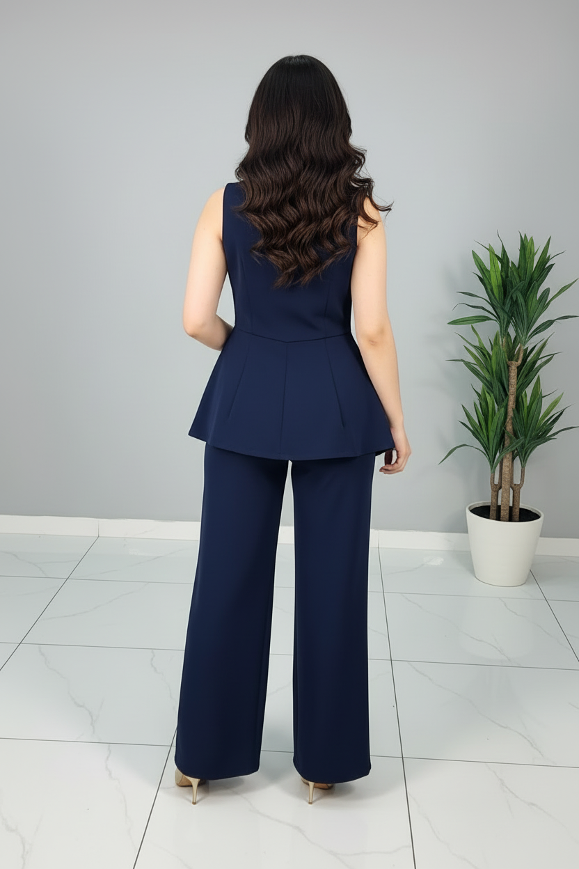 Conjunto Navy Chaleco Peplum & Palazzo cod.567