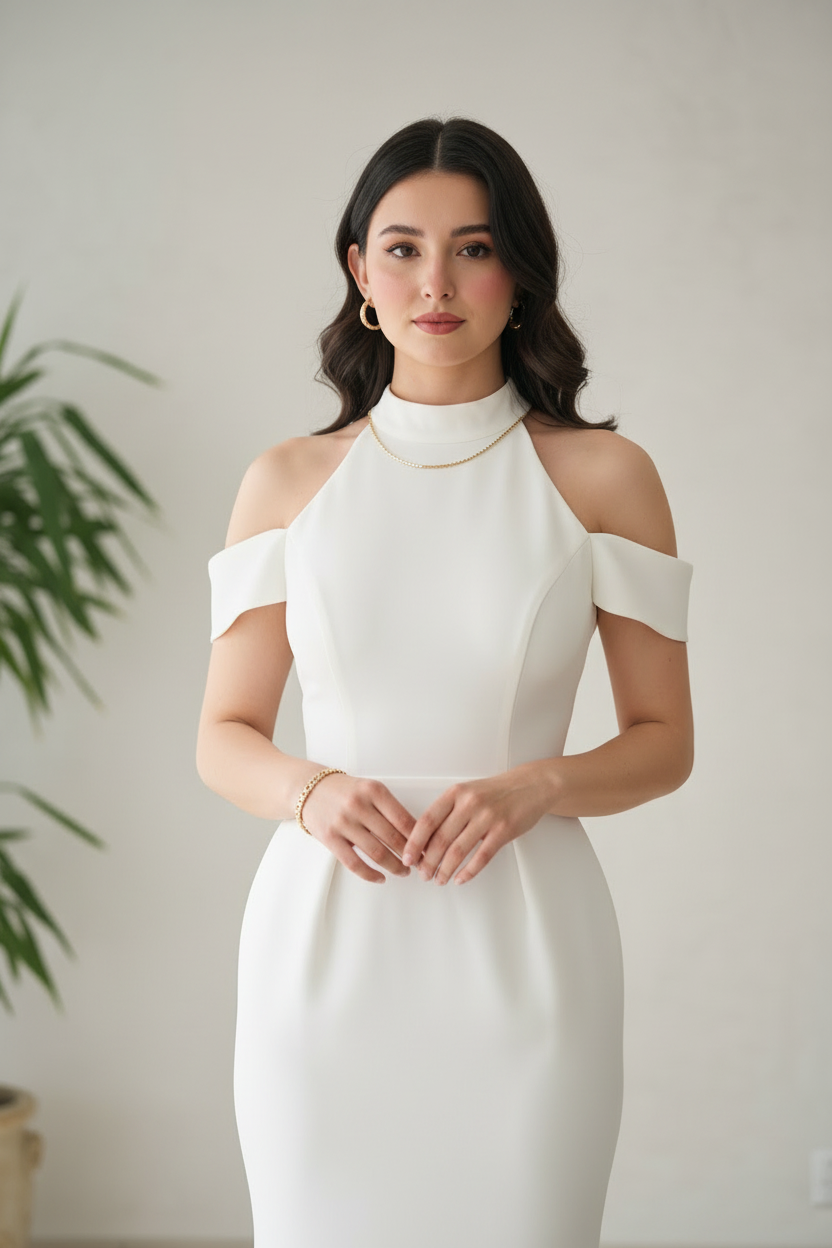 Vestido White Halter Cold-Shoulder Sirena cod.571