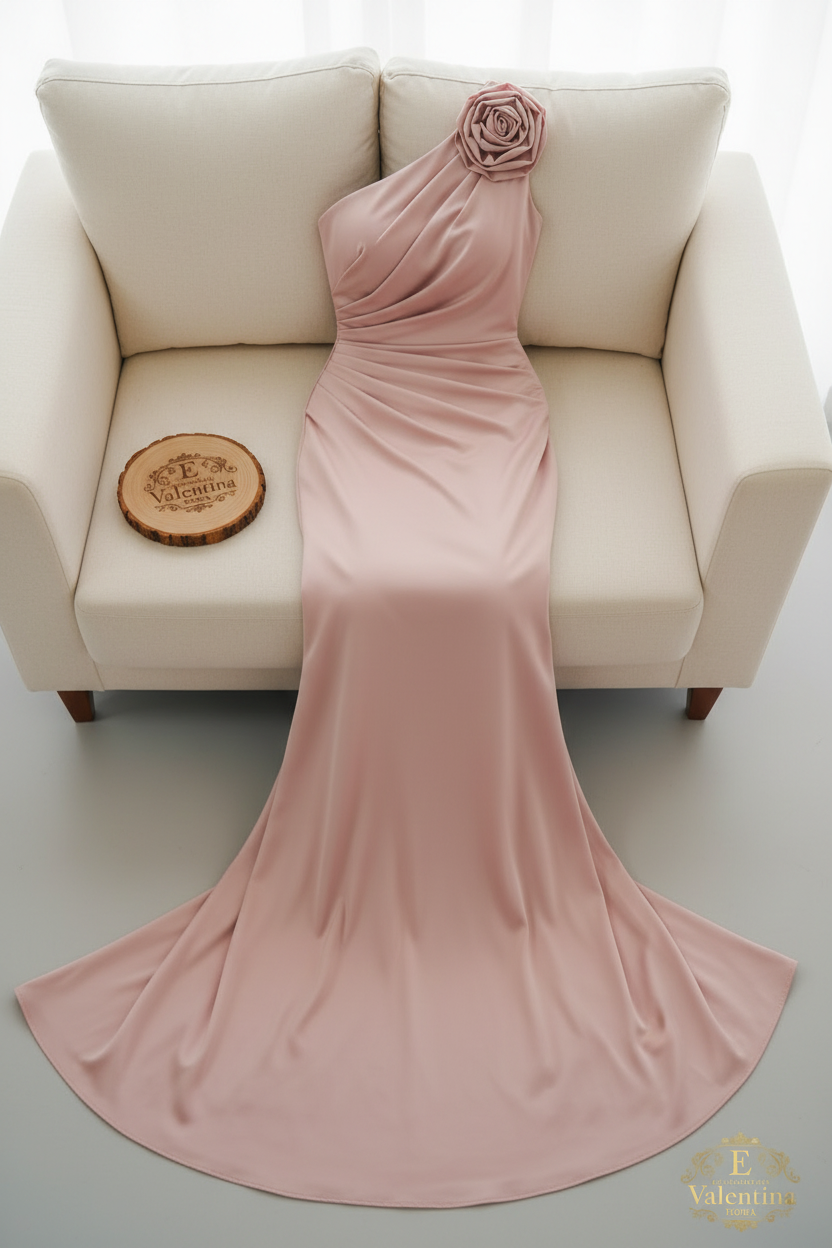 Vestido Rosa Palo Un Hombro Rosa 3D Sirena cod.923