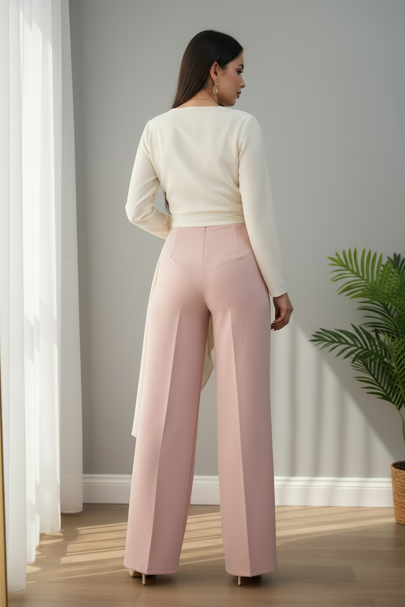Blusa Cruzada Blanca con Rosa 3D y Panel Asimétrico