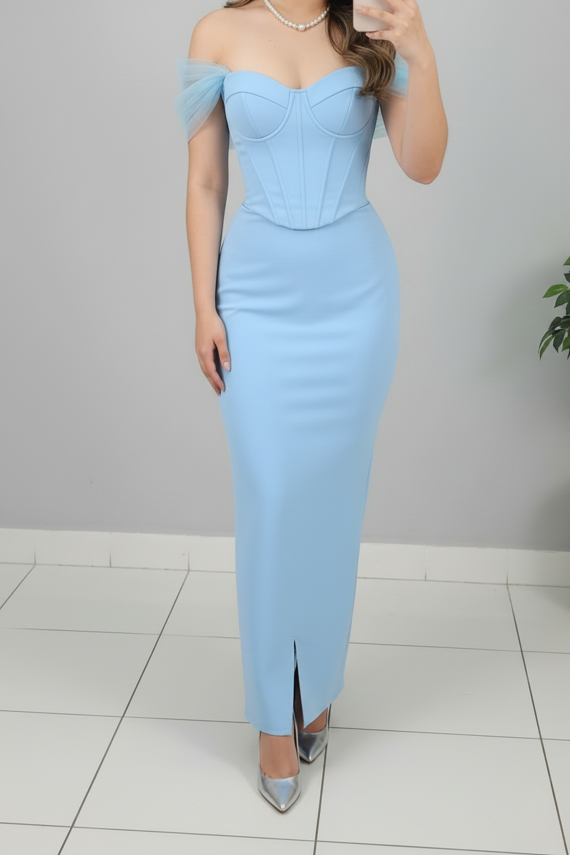 Vestido Azul Cielo Off-Shoulder cod.589