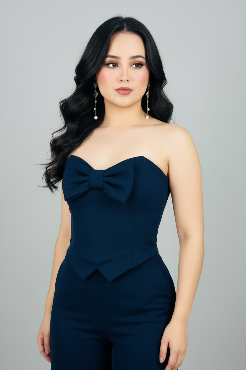 Conjunto Navy Bow Heart & Palazzo cod.562