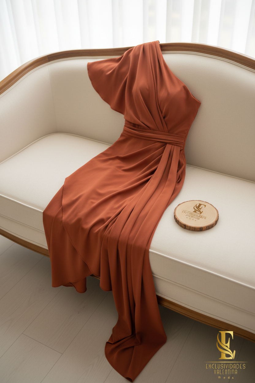 Vestido Terracota Asimétrico Un Hombro cod.0088