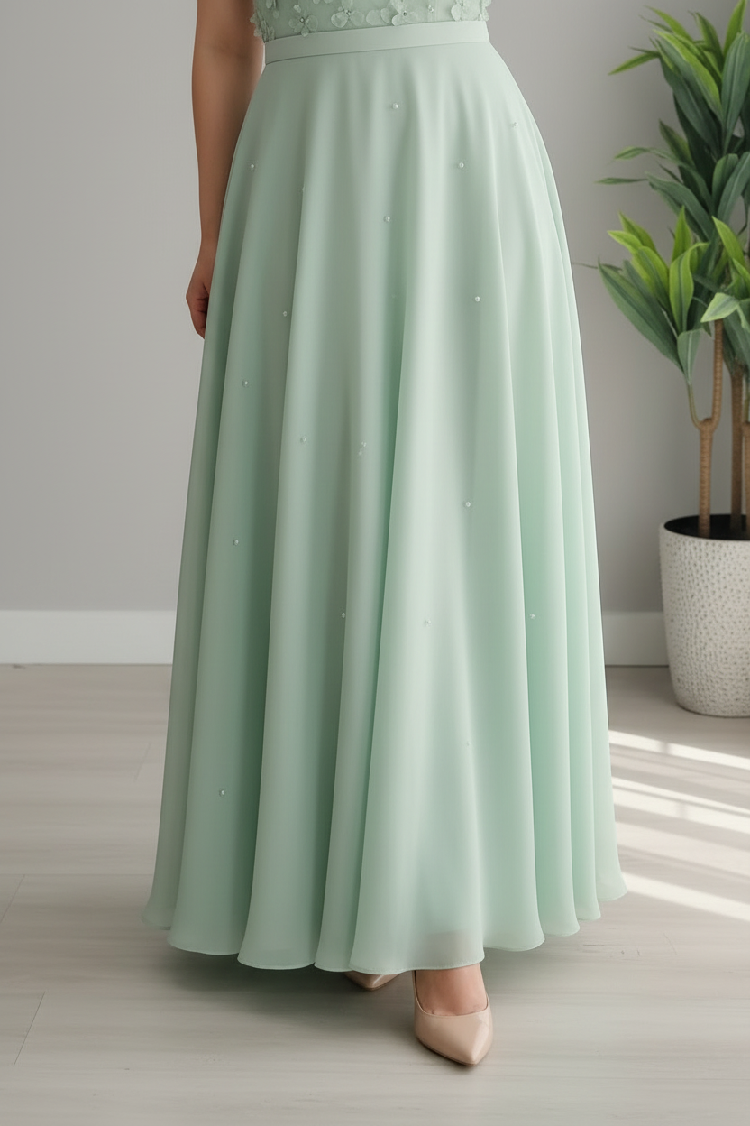 Vestido Verde Salvia — Floral 3D & Manga Corta cod.853
