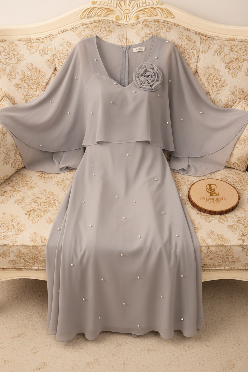 Vestido Gris Plata — Capa Mariposa & Rosa D cod.851