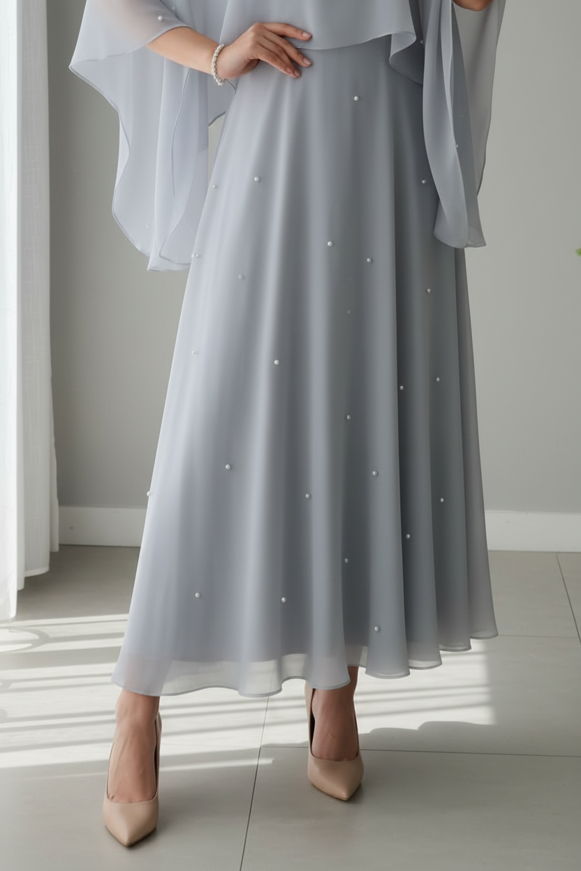 Vestido Gris Plata — Capa Mariposa & Rosa D cod.851