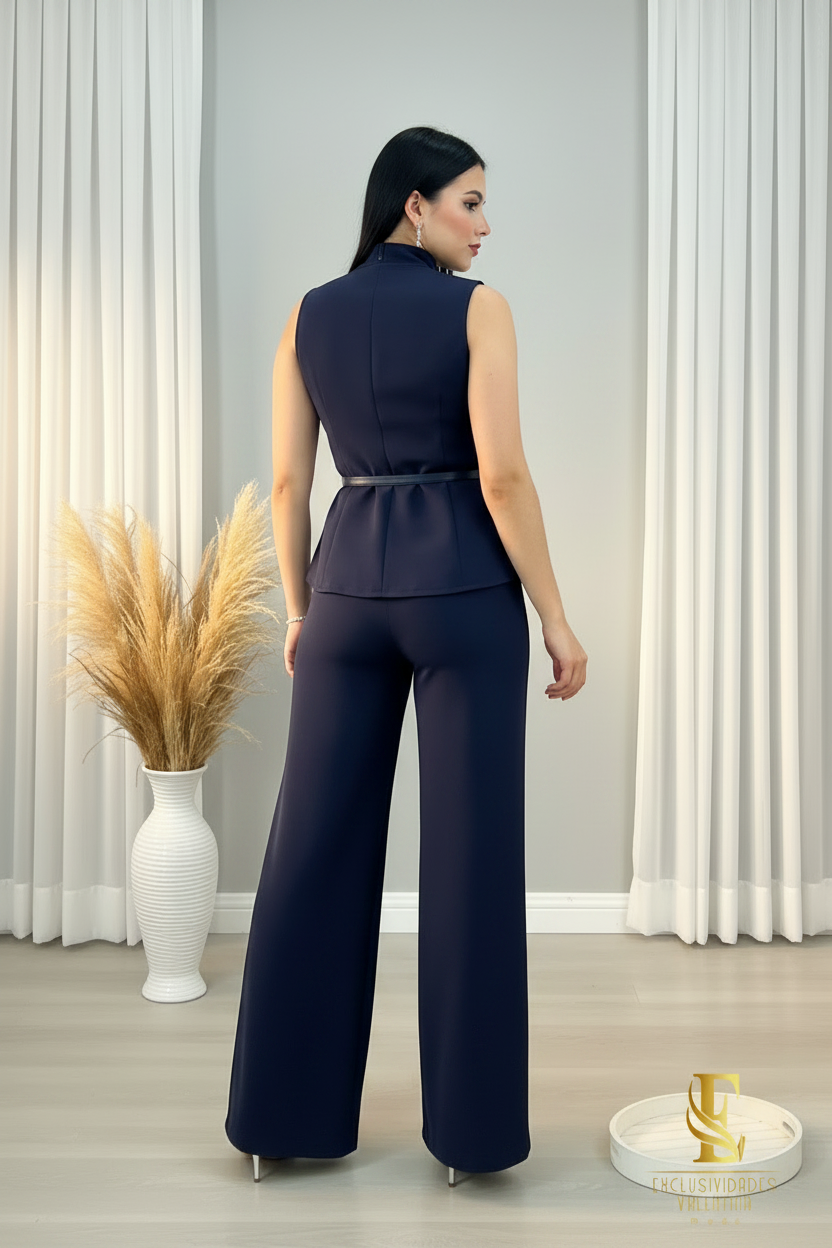 Conjunto Azul Marino Chaleco Blazer Doble Botonadura + Palazzo cod.00179