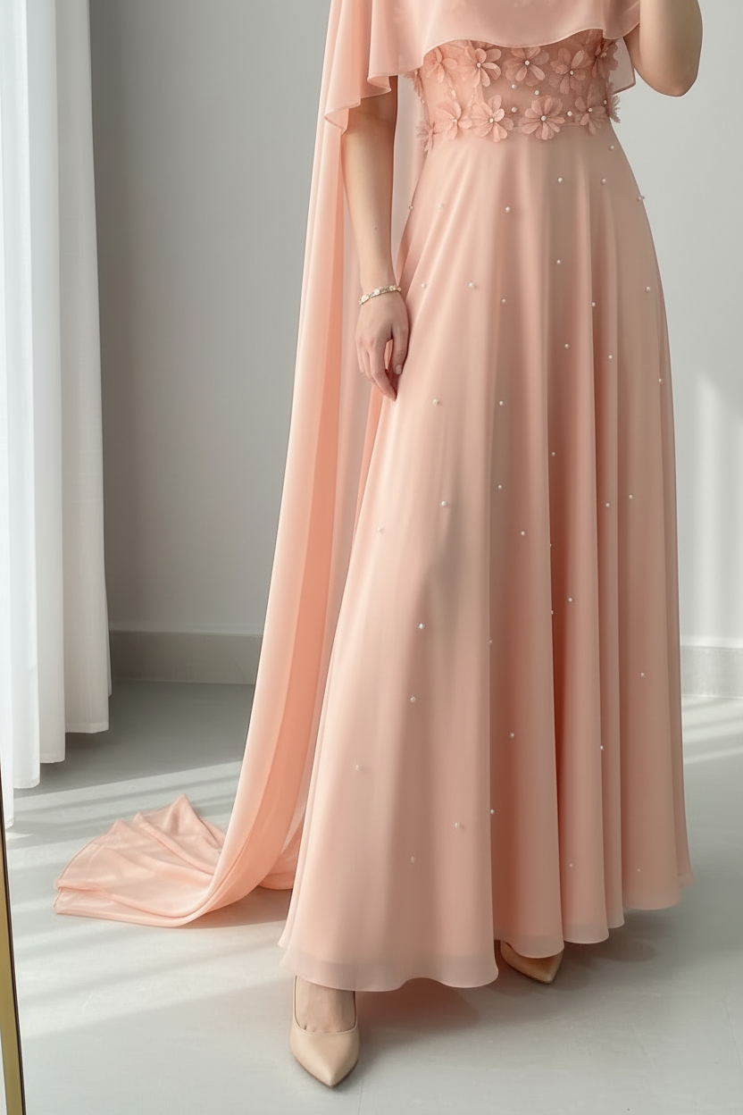 Vestido Rosa Perla — Capa Asimétrica cod.848