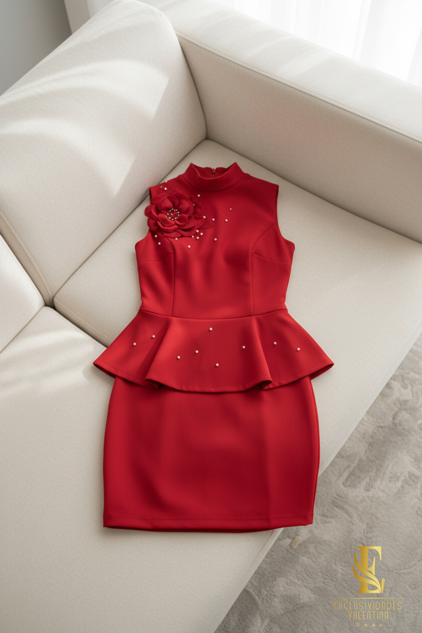 Vestido Rouge Peplum Rose cod.V216