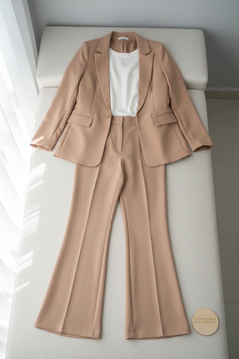 Conjunto 2 Piezas Blazer Sastre Camel y Pantalón Acampanado Tiro Alto cod.769