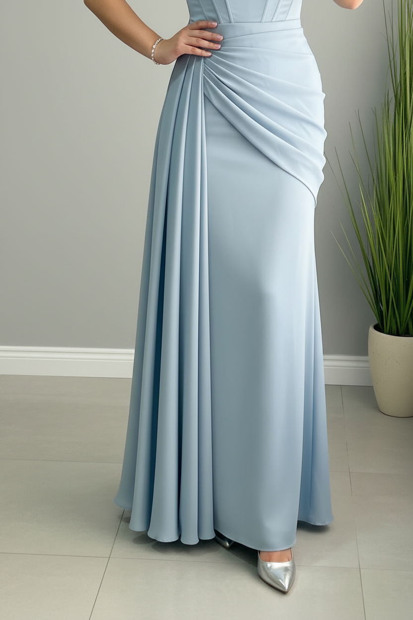 Vestido Azul Cielo Off-Shoulder Drapeado Maxi cod.V679