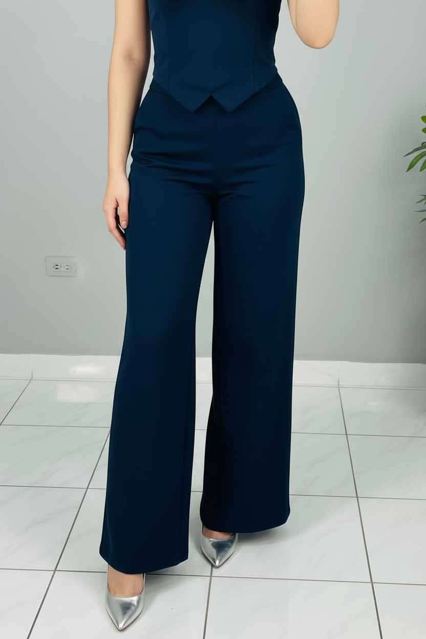 Conjunto Navy Bow Heart & Palazzo cod.562