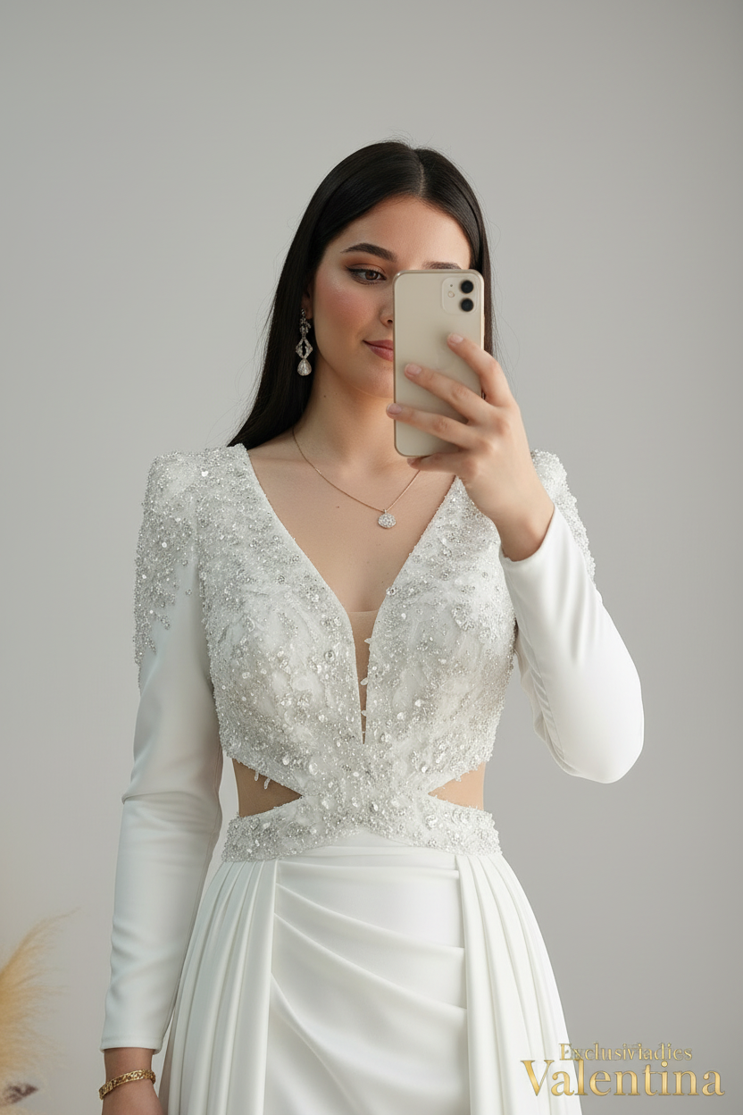 Vestido Blanco · Escote V Bordado cod.V258