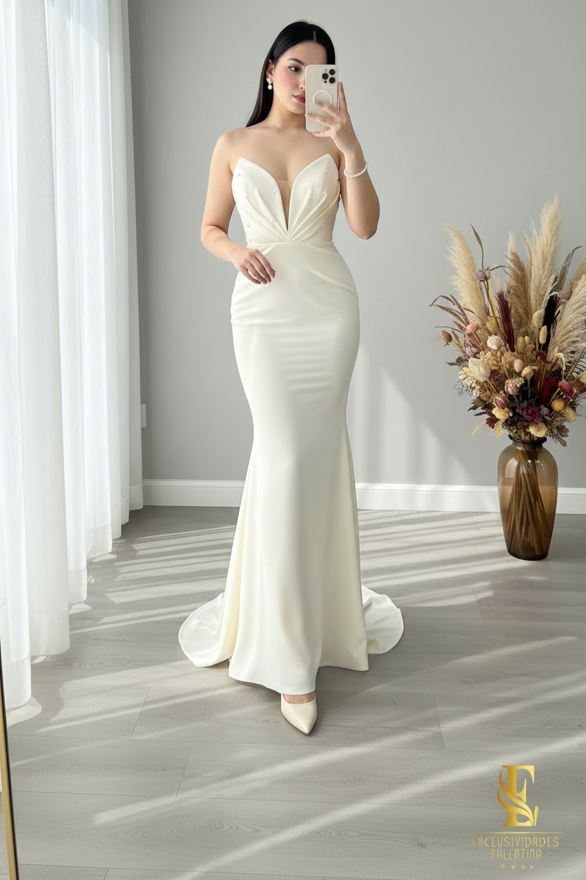Vestido Novia Sirena Ivory | Escote V Profundo o cod.V435
